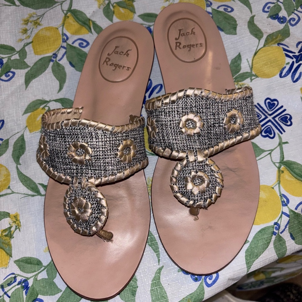 Jack Rogers Gold and Cream Sandals with Elegant Design